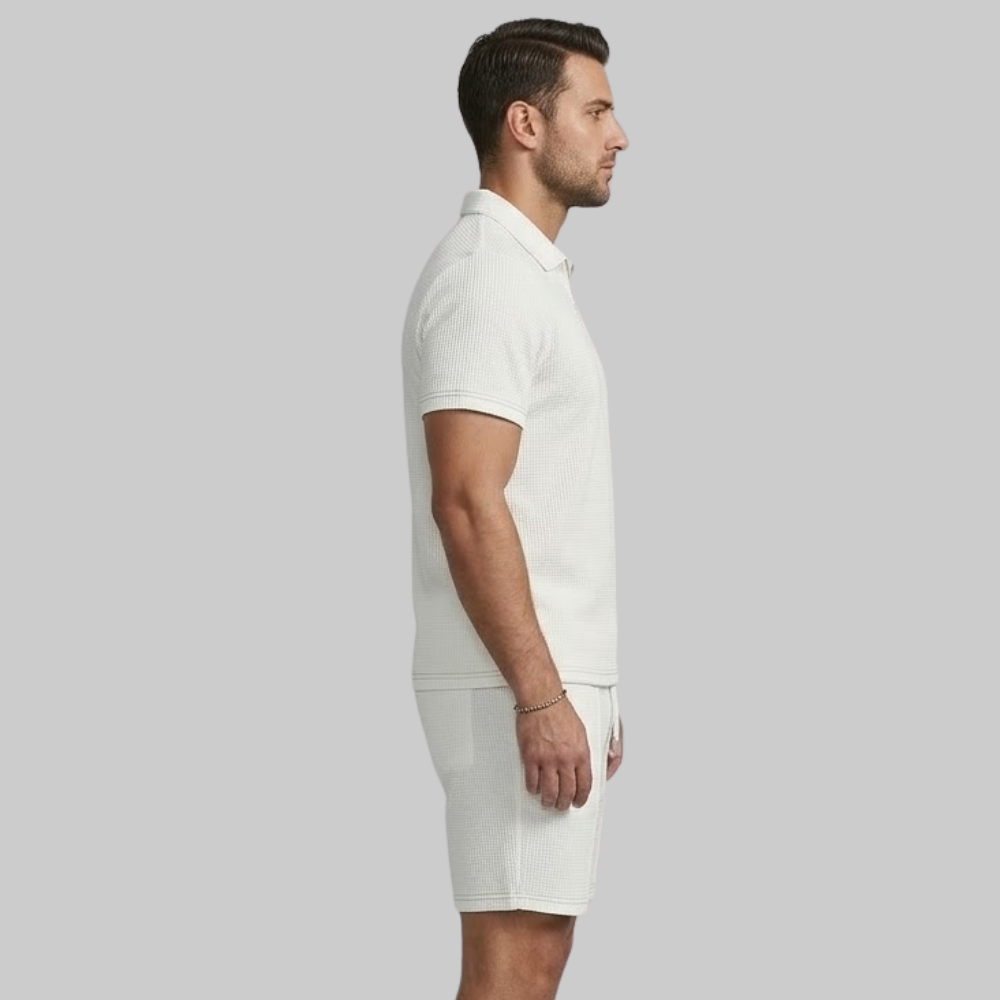 Sevi Ensemble Homme Estival Deux Pièces – Ensemble Waffle avec Chemise Zip et Short