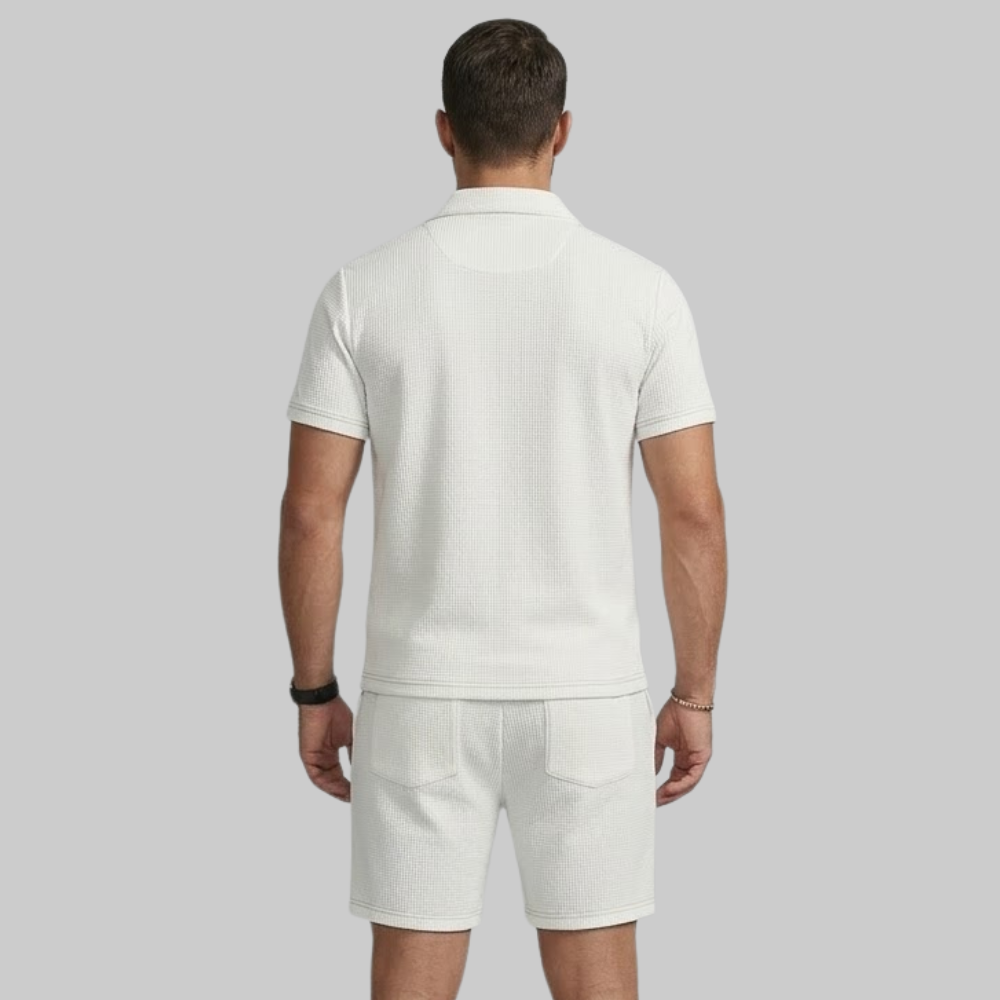 Sevi Ensemble Homme Estival Deux Pièces – Ensemble Waffle avec Chemise Zip et Short