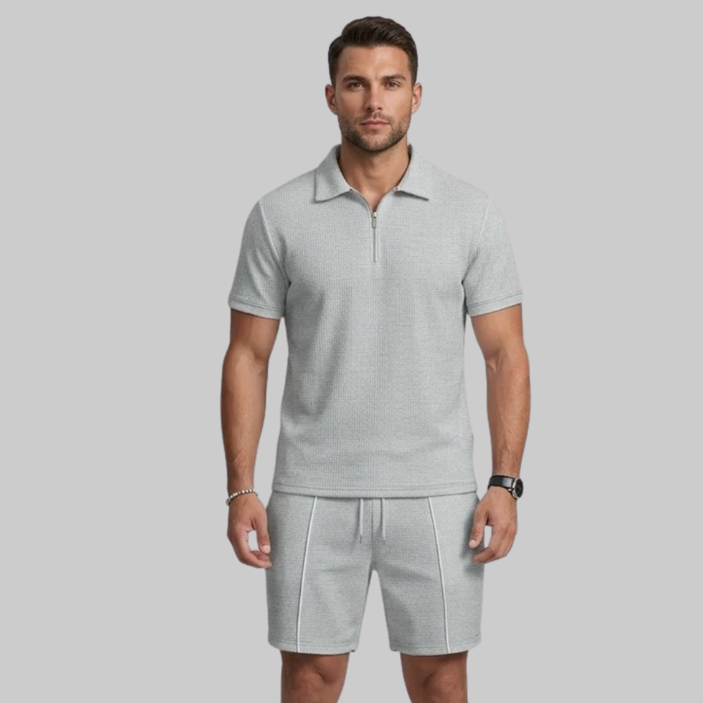 Sevi Conjunto Hombre Verano Dos Piezas – Conjunto Waffle con Camisa con Cremallera y Pantalones Cortos