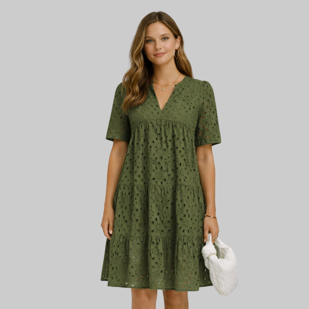 Merly Vestido Mujer Verano Elegante – Vestido Off-Shoulder con Encaje y Volantes