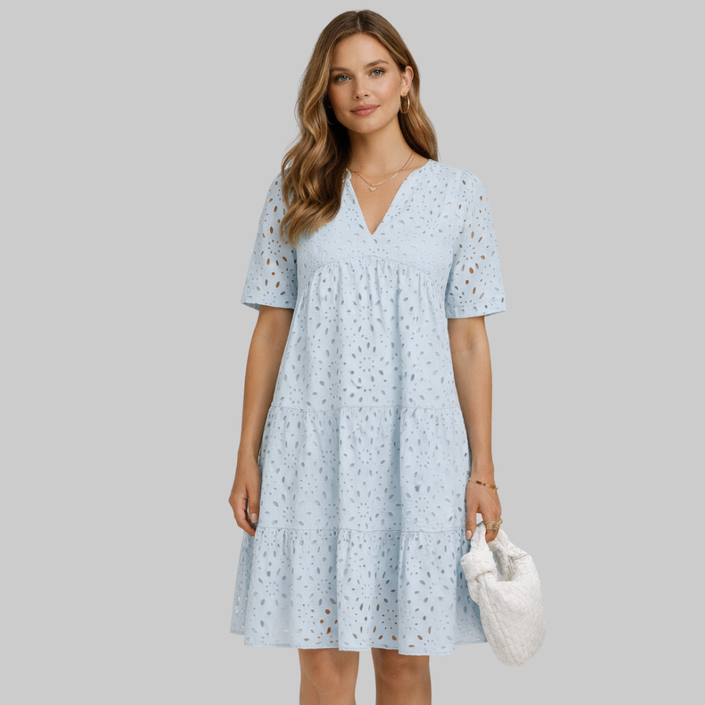 Merly Vestido Mujer Verano Elegante – Vestido Off-Shoulder con Encaje y Volantes