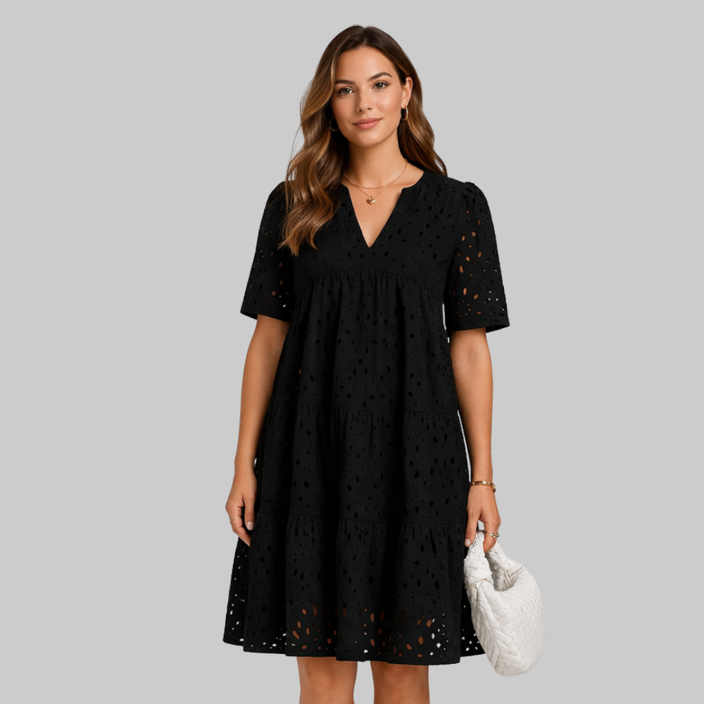 Merly Vestido Mujer Verano Elegante – Vestido Off-Shoulder con Encaje y Volantes