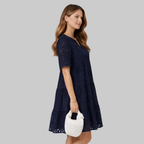 Merly Robe Femme Estivale Élégante – Robe Bardot avec Dentelle et Volants
