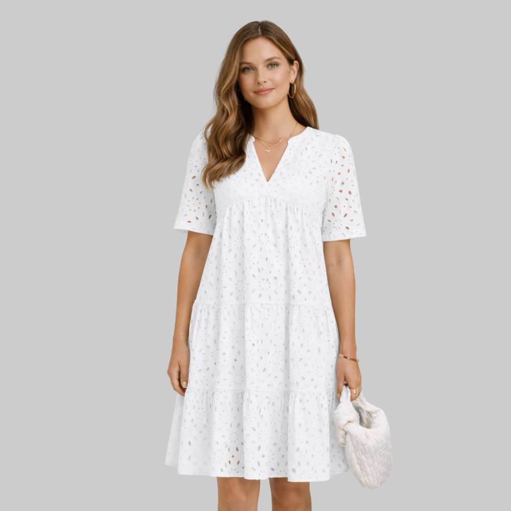 Merly Vestido Mujer Verano Elegante – Vestido Off-Shoulder con Encaje y Volantes