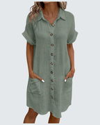 Mia Women's Muslin Dress – Summer Midi Dress with V-Neck and Buttons
