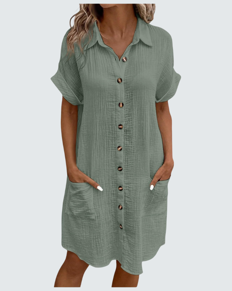 Mia Abito in Mussola Donna – Vestito Midi Estivo con Scollo a V e Bottoni