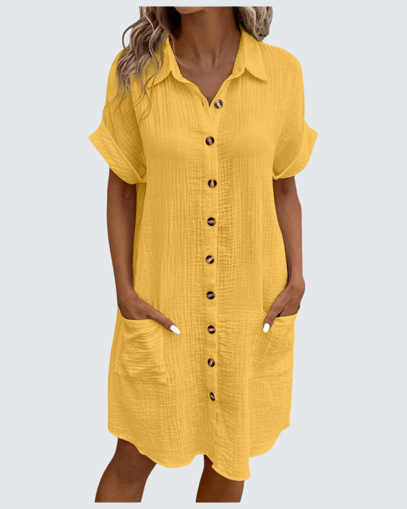 Mia Abito in Mussola Donna – Vestito Midi Estivo con Scollo a V e Bottoni