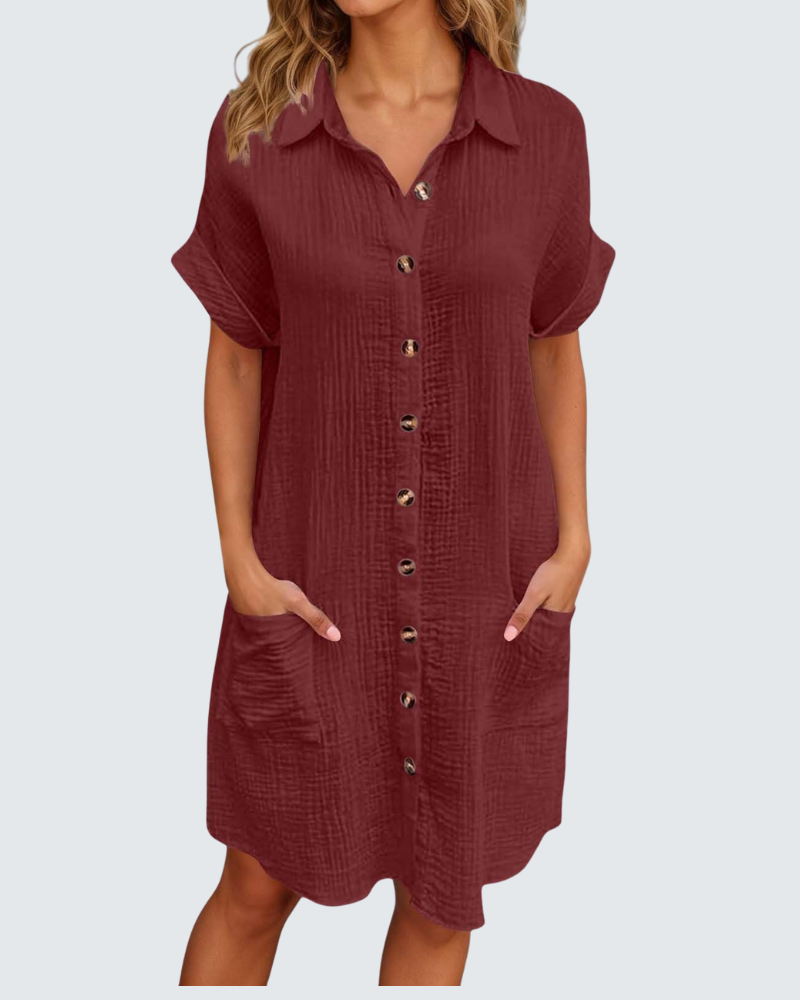 Mia Abito in Mussola Donna – Vestito Midi Estivo con Scollo a V e Bottoni