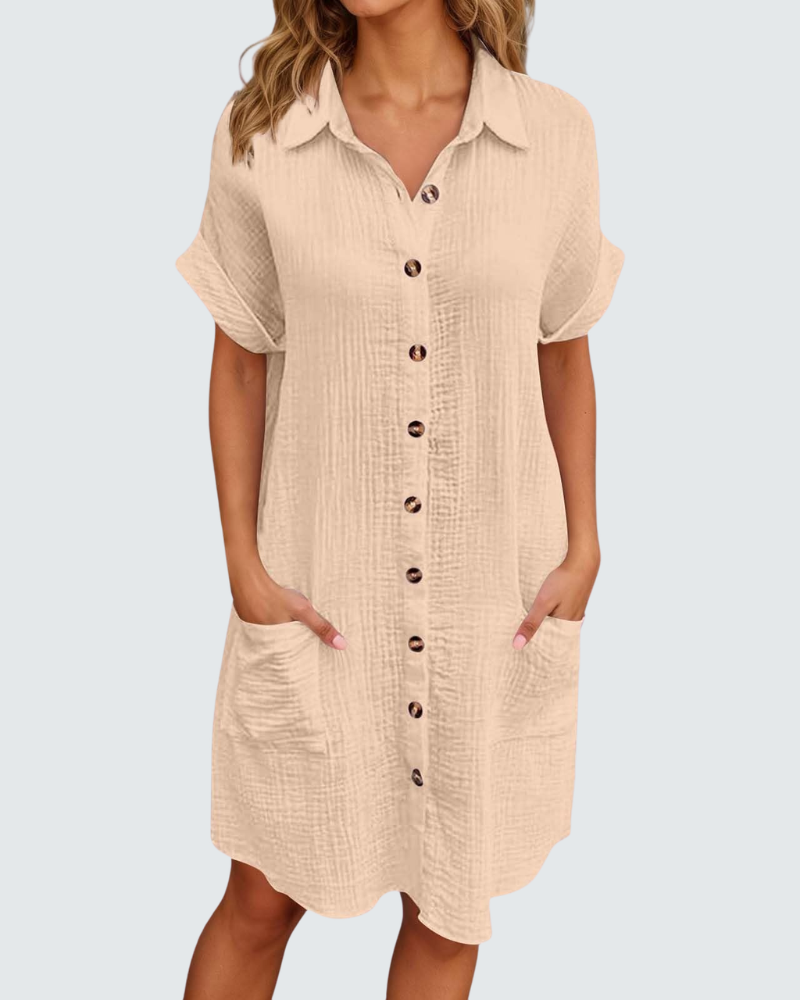 Mia Abito in Mussola Donna – Vestito Midi Estivo con Scollo a V e Bottoni