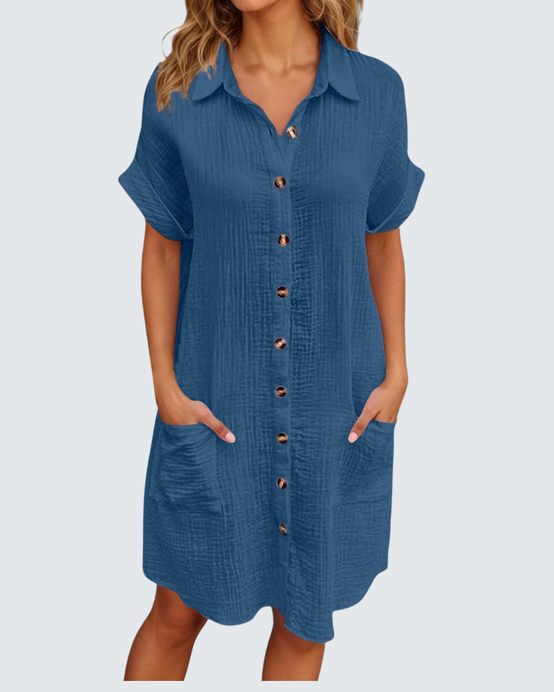 Mia Abito in Mussola Donna – Vestito Midi Estivo con Scollo a V e Bottoni
