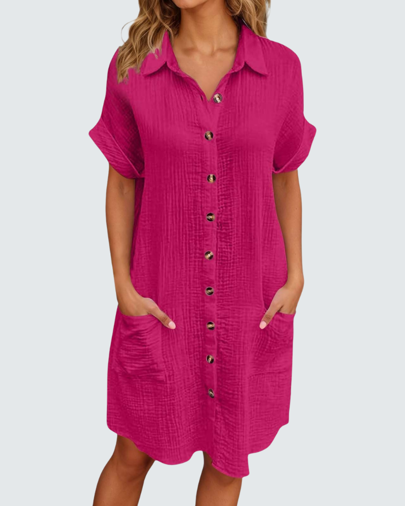 Mia Abito in Mussola Donna – Vestito Midi Estivo con Scollo a V e Bottoni