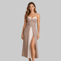 Mia Vestido Mujer Plisado – Vestido largo sin mangas color block elegante de verano