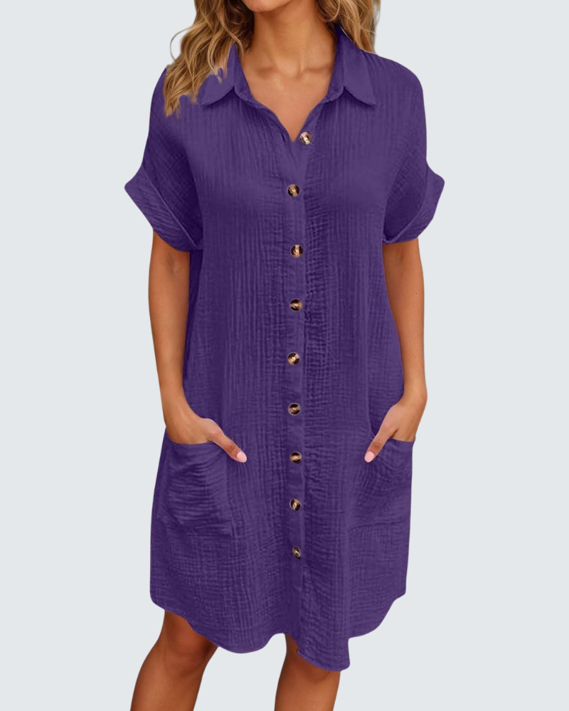 Mia Abito in Mussola Donna – Vestito Midi Estivo con Scollo a V e Bottoni