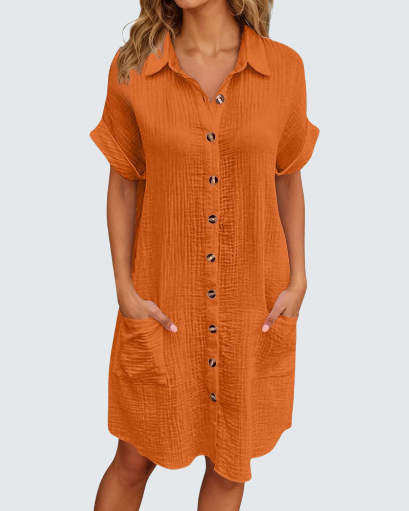 Mia Abito in Mussola Donna – Vestito Midi Estivo con Scollo a V e Bottoni
