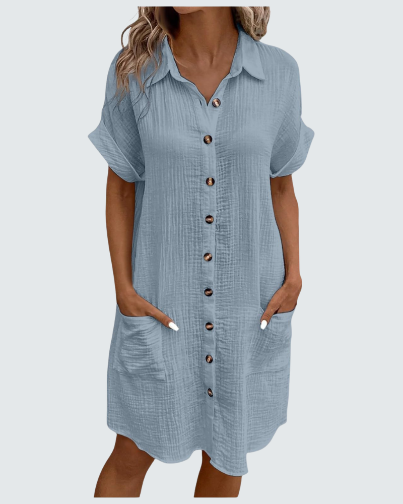 Mia Robe en Mousseline Femme – Robe Midi d'Été avec Col en V et Boutons
