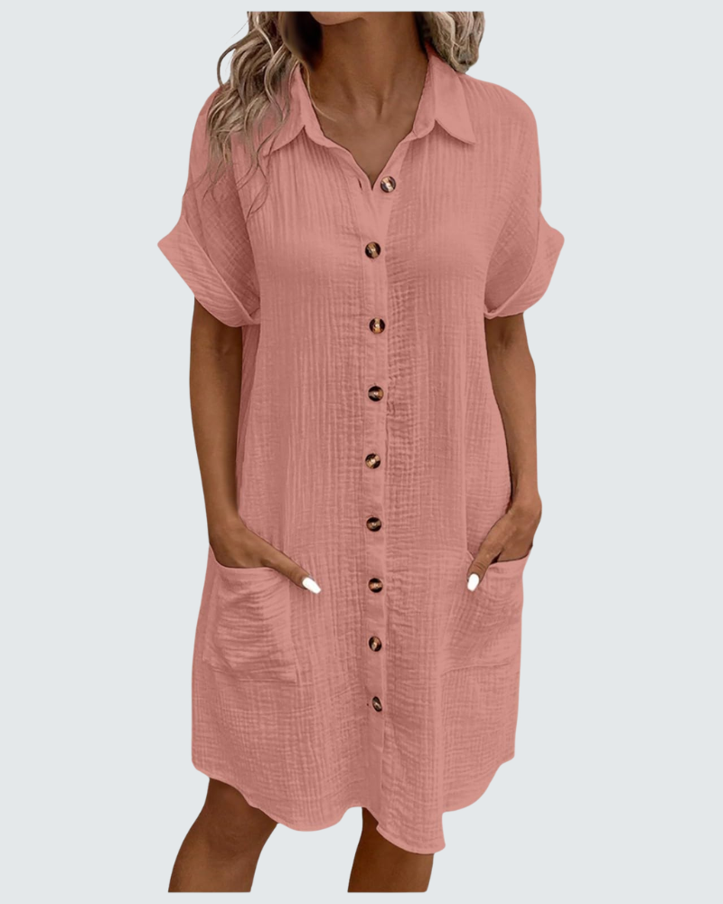 Mia Abito in Mussola Donna – Vestito Midi Estivo con Scollo a V e Bottoni