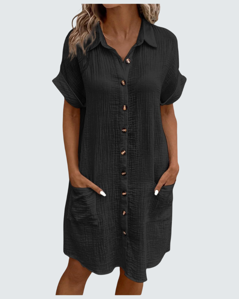 Mia Abito in Mussola Donna – Vestito Midi Estivo con Scollo a V e Bottoni