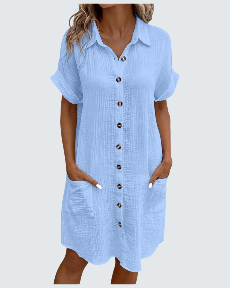Mia Abito in Mussola Donna – Vestito Midi Estivo con Scollo a V e Bottoni