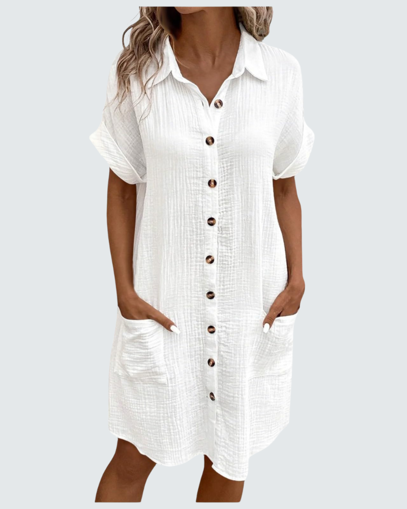 Mia Abito in Mussola Donna – Vestito Midi Estivo con Scollo a V e Bottoni