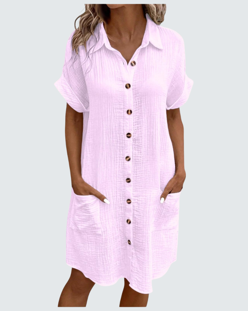 Mia Abito in Mussola Donna – Vestito Midi Estivo con Scollo a V e Bottoni