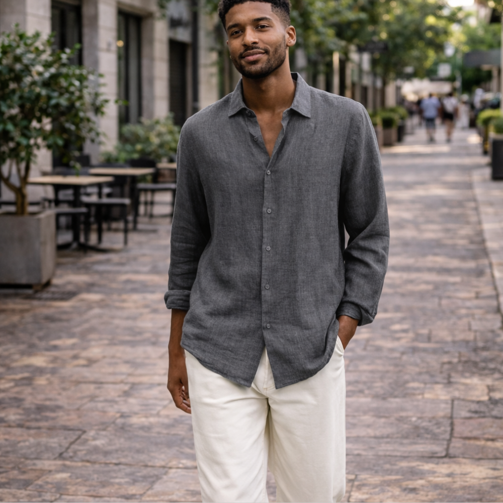 Giovanni Chemise Homme – Lin Respirant, Manches Longues & Style Élégant Classique