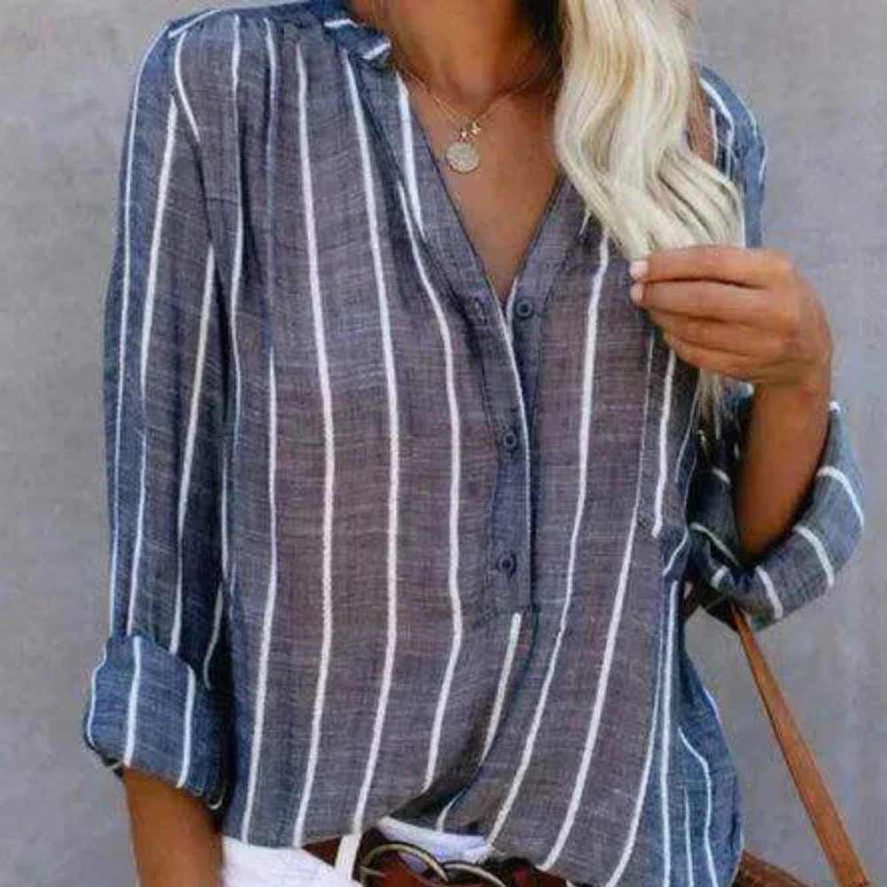 Freya Blusa Mujer Elegante – Blusa de Rayas Manga Larga, Ajuste Cómodo Chic