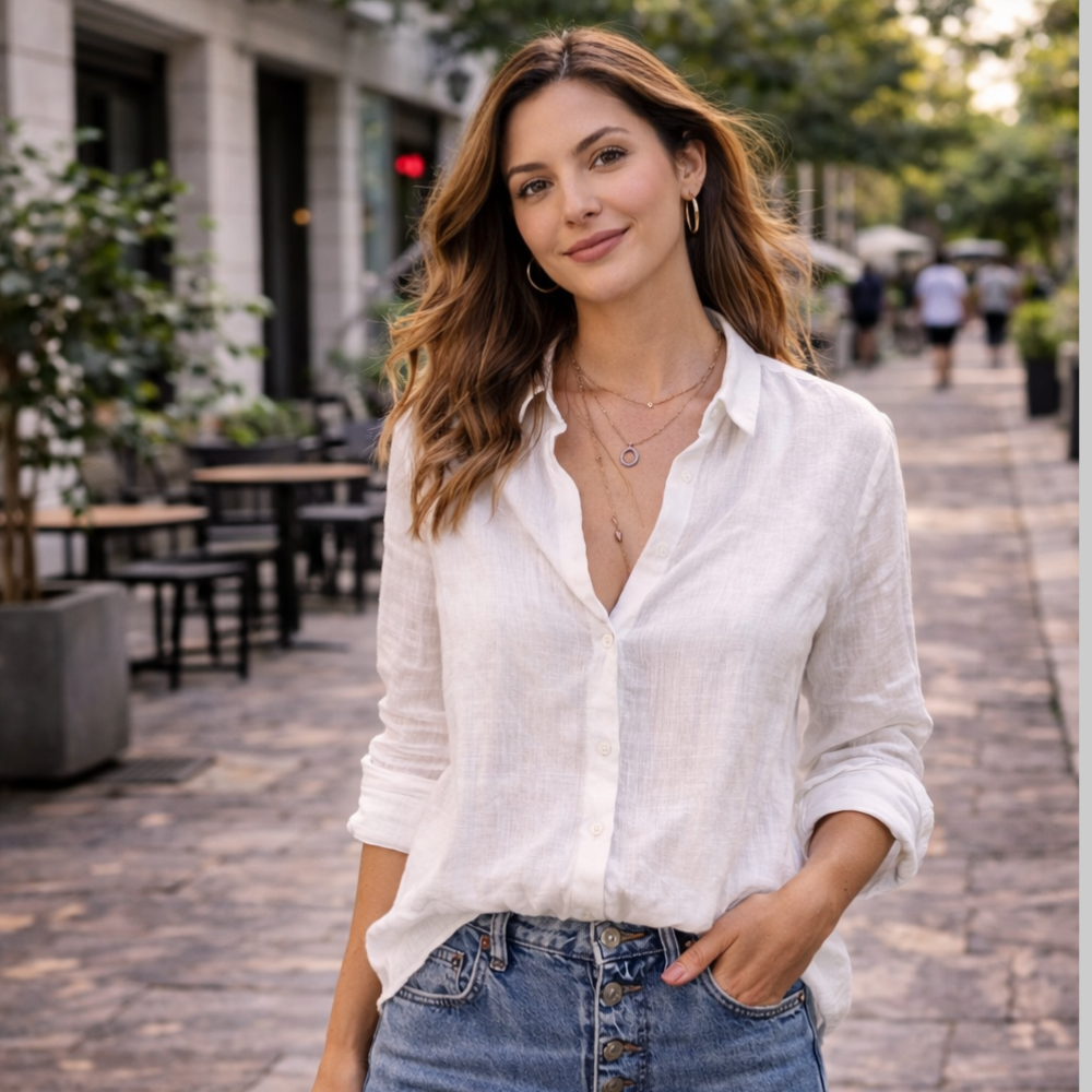 Elianna Blouse Femme – Lin Naturel, Respirant & Design Élégant Casual Chic