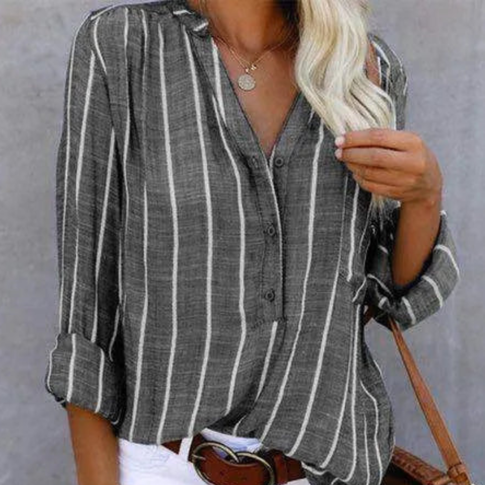 Freya Blusa Mujer Elegante – Blusa de Rayas Manga Larga, Ajuste Cómodo Chic
