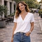 Evalynn Blouse Femme – Col V, Coupe Ample & Tissu Léger Estival