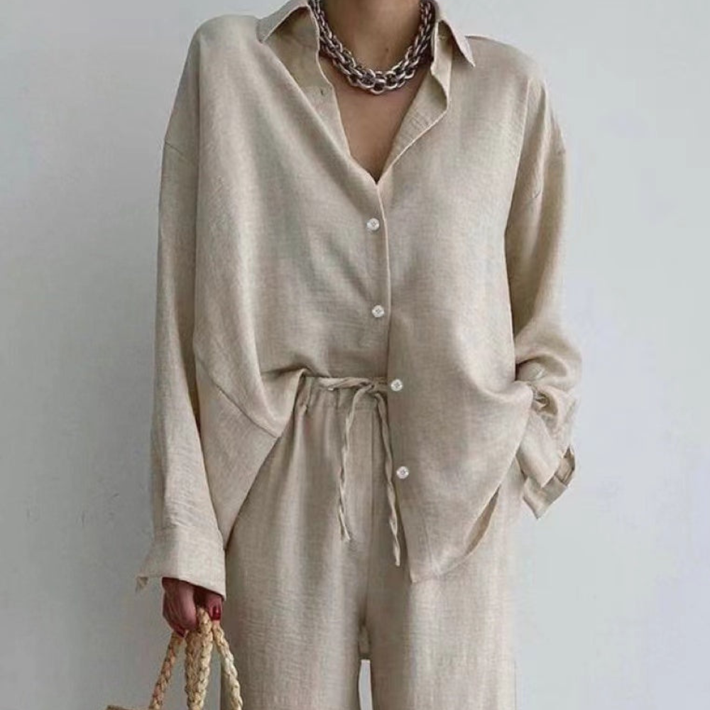 Lisa Conjunto Mujer Lino – Conjunto de Verano Dos Piezas, Pantalones Palazzo, Cintura Ajustable