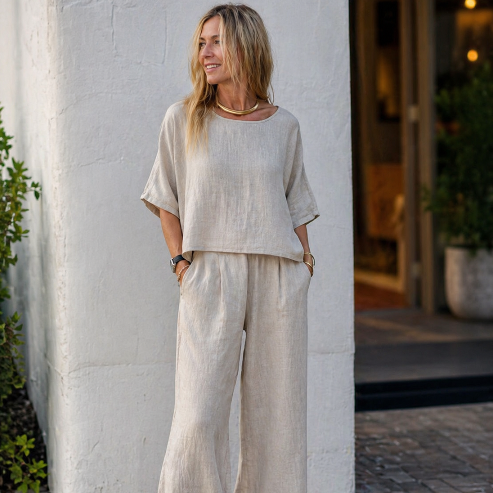 Melie Ensemble Femme Deux Pièces – Tenue Pantalon Palazzo et Top Oversize Décontractée Chic