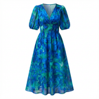 Noana Robe Femme Midi Florale – Robe Col V, Taille Élastiquée, Élégante Décontractée