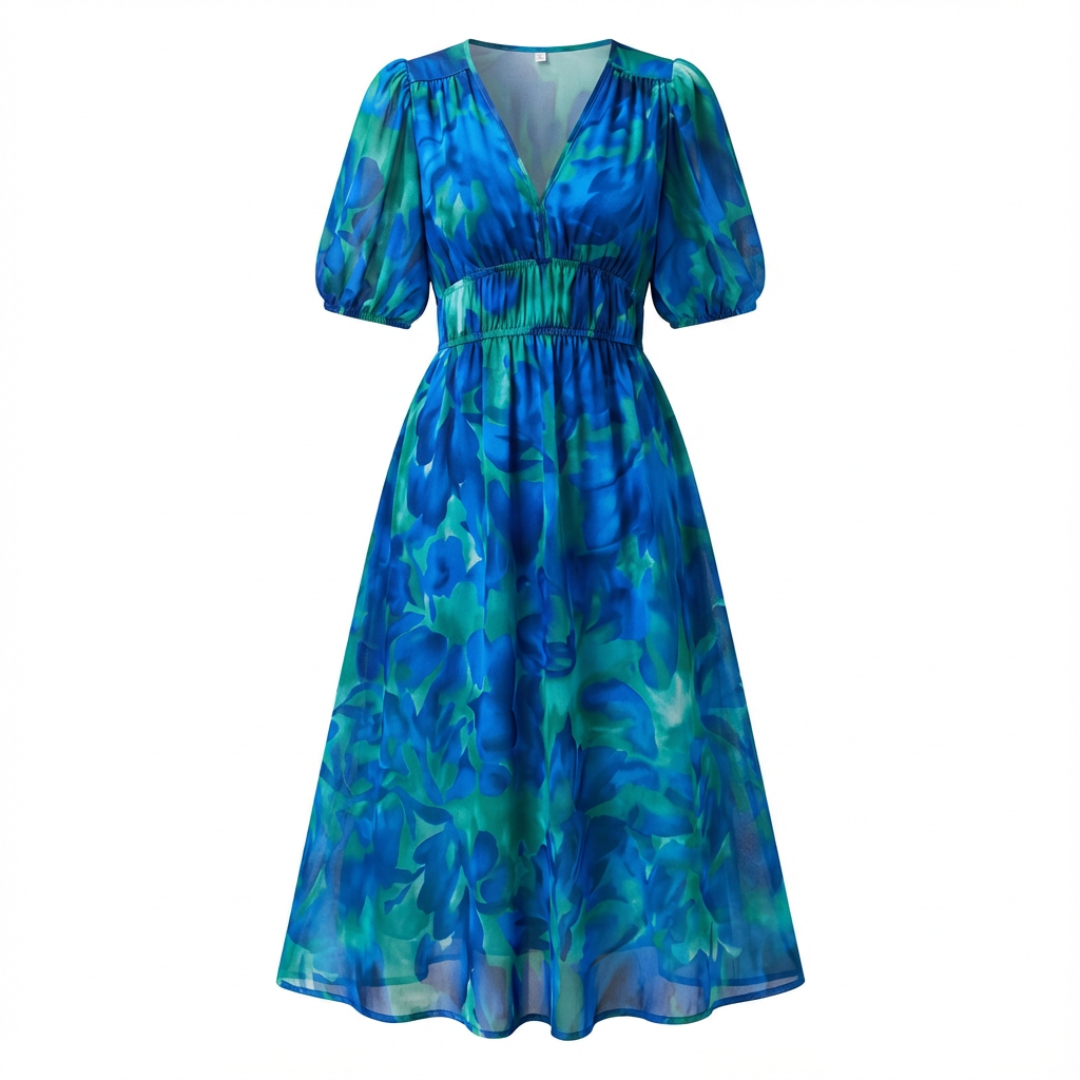 Noana Robe Femme Midi Florale – Robe Col V, Taille Élastiquée, Élégante Décontractée