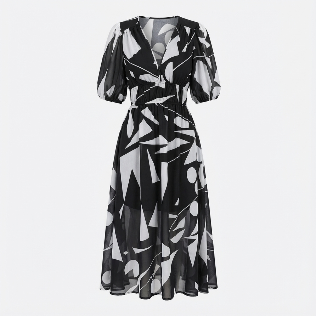 Noana Robe Femme Midi Florale – Robe Col V, Taille Élastiquée, Élégante Décontractée