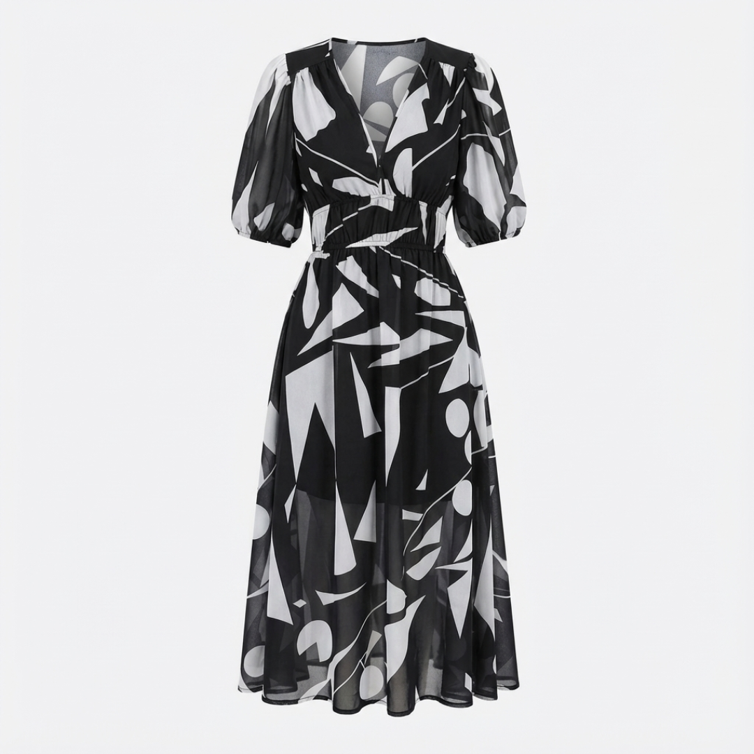 Noana Robe Femme Midi Florale – Robe Col V, Taille Élastiquée, Élégante Décontractée
