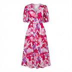 Noana Robe Femme Midi Florale – Robe Col V, Taille Élastiquée, Élégante Décontractée