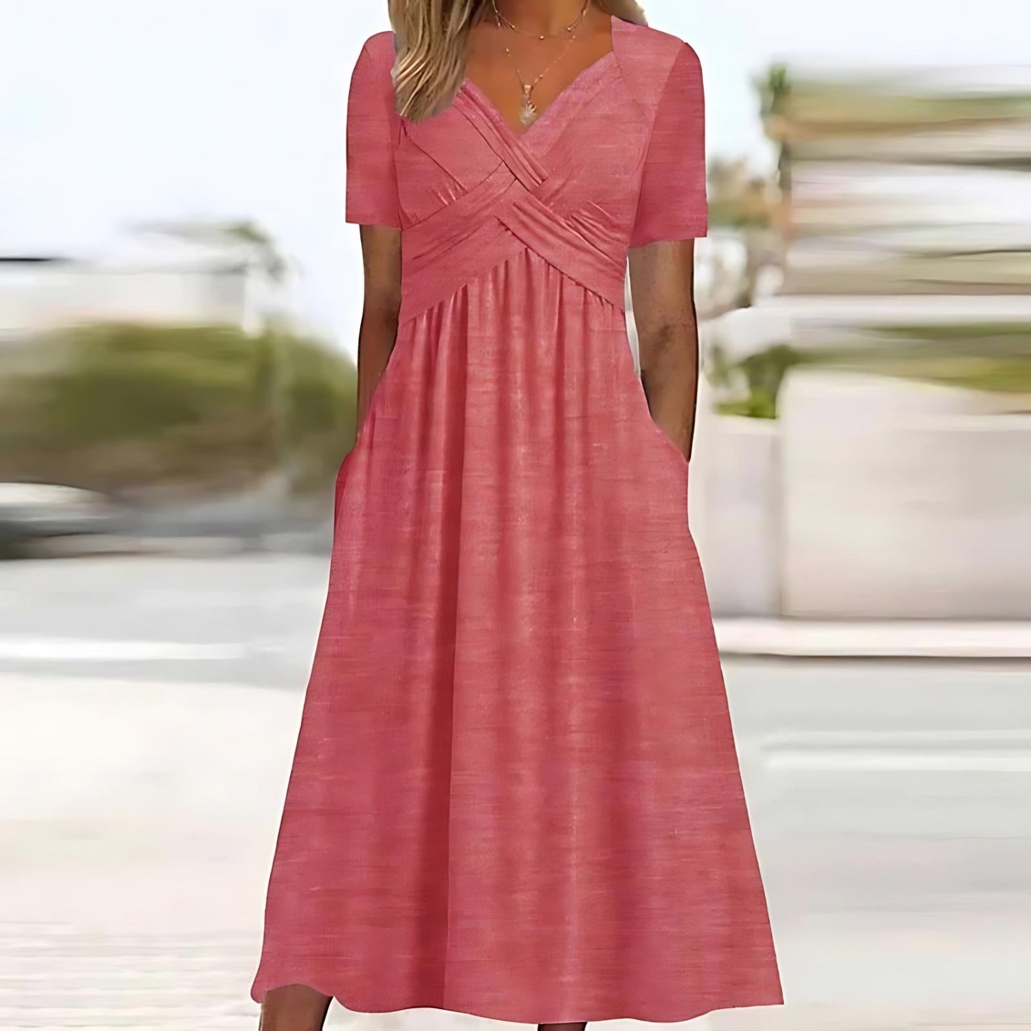 Stacy Vestido Midi de Mujer – Vestido Elegante Corte A, Tela Fluida, Casual Chic