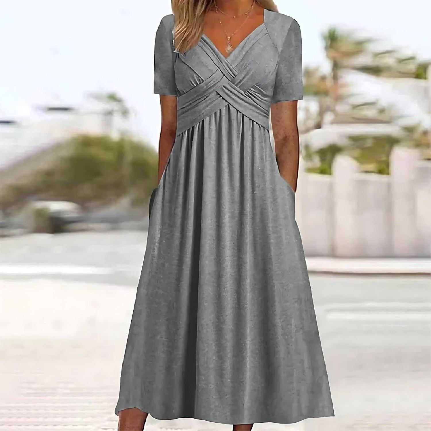 Stacy Vestido Midi de Mujer – Vestido Elegante Corte A, Tela Fluida, Casual Chic