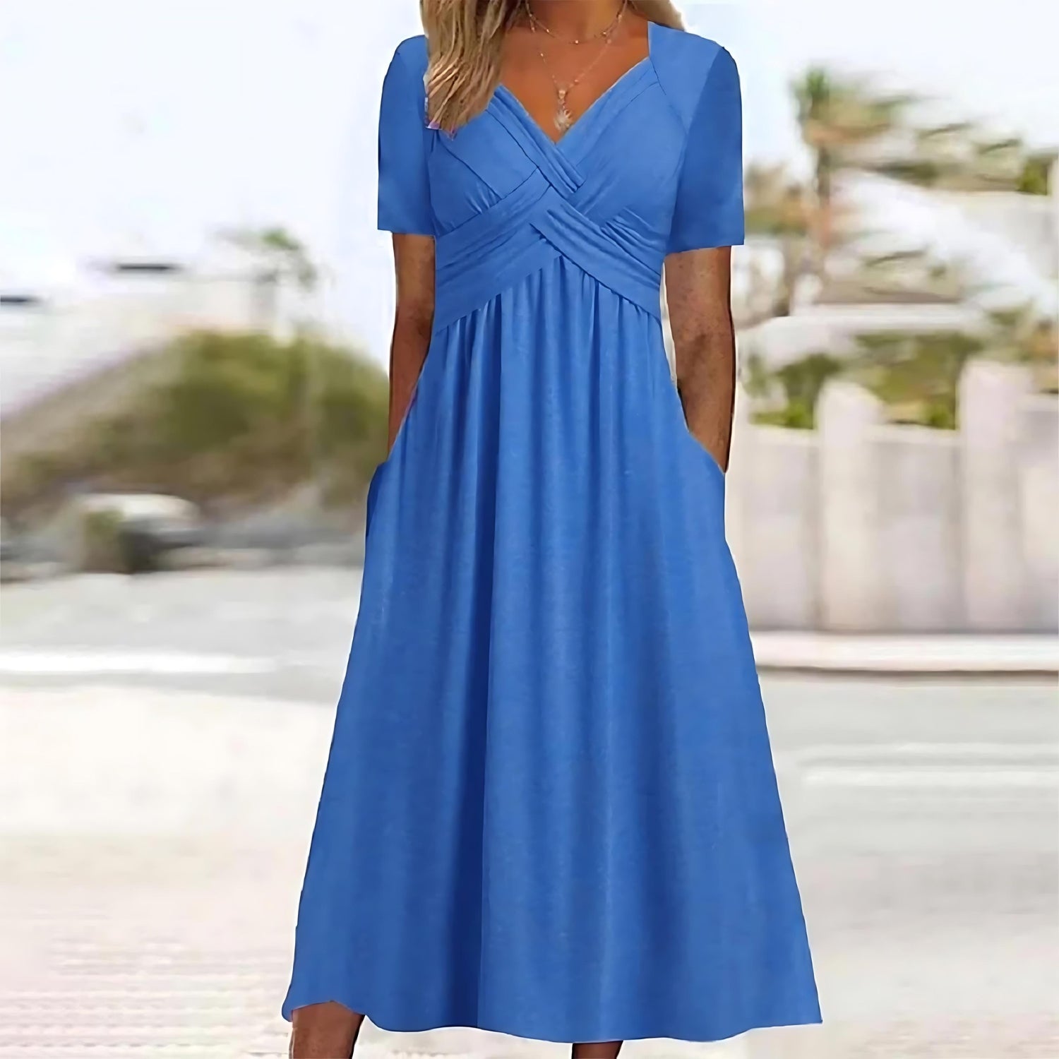 Stacy Vestido Midi de Mujer – Vestido Elegante Corte A, Tela Fluida, Casual Chic