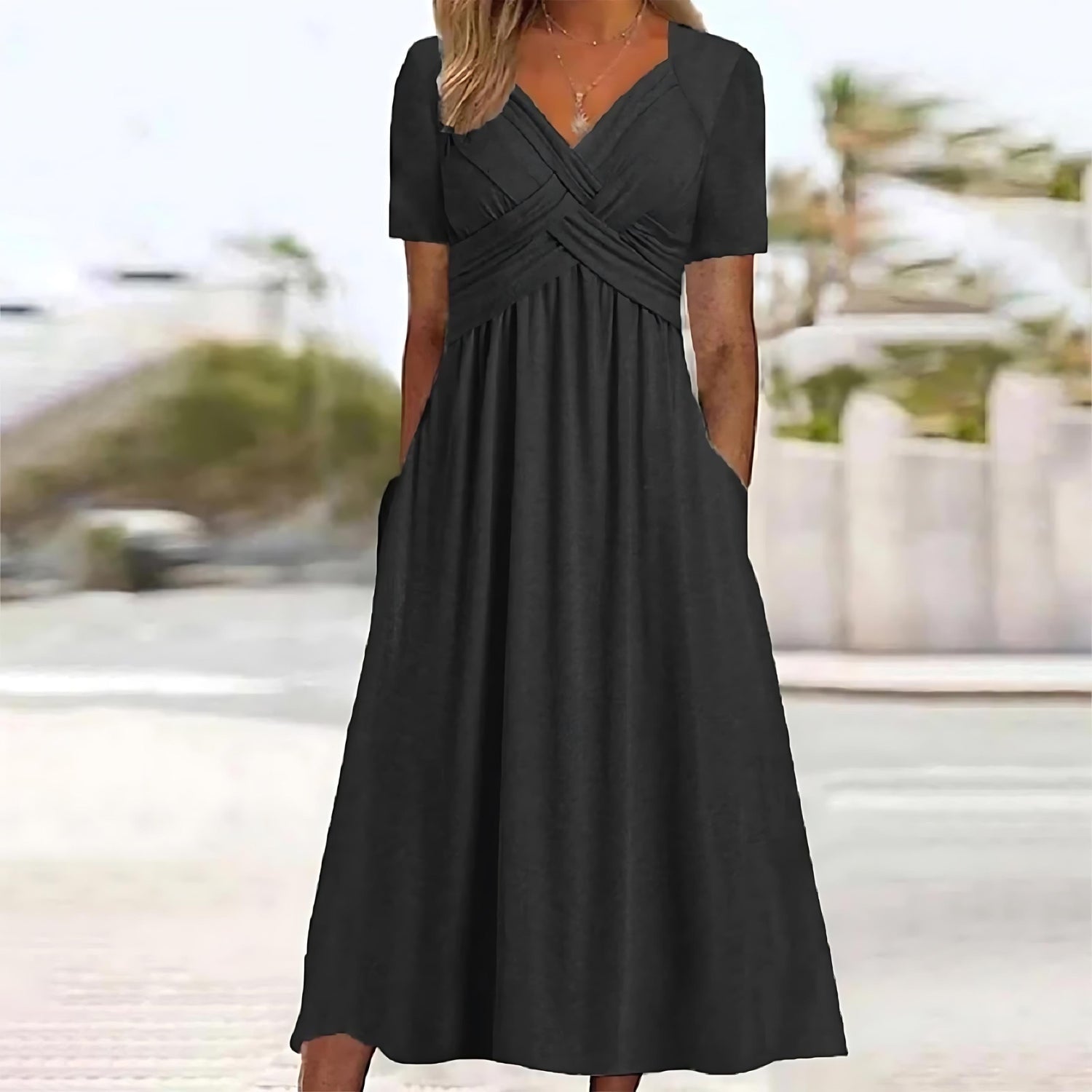 Stacy Vestido Midi de Mujer – Vestido Elegante Corte A, Tela Fluida, Casual Chic