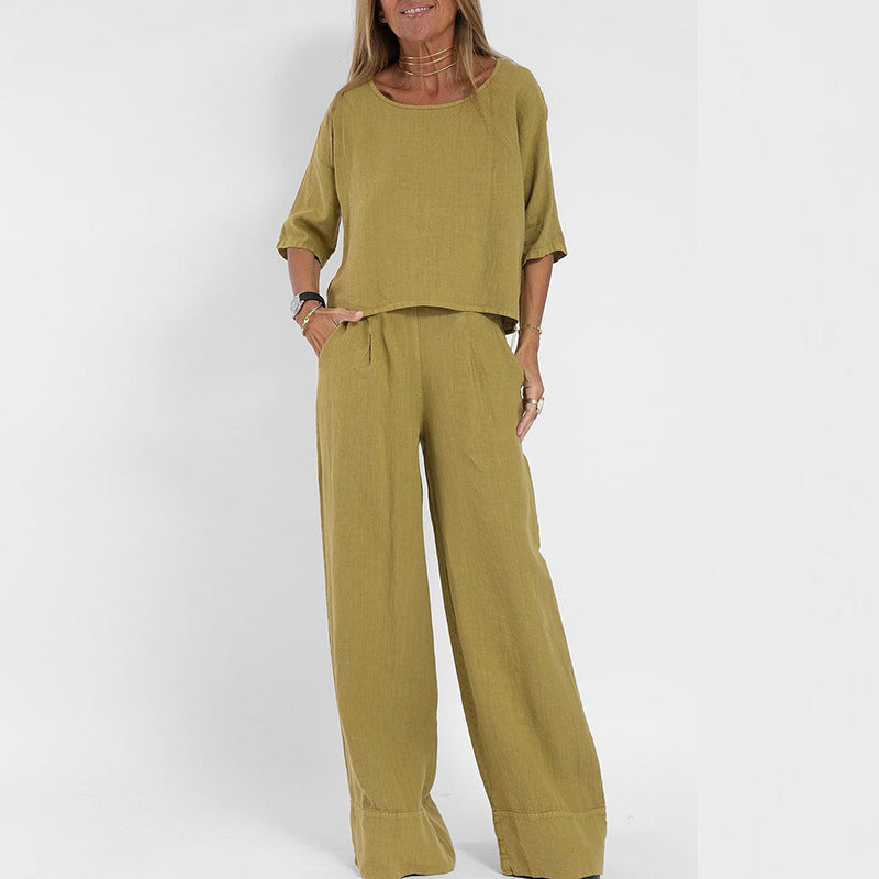 Melie Ensemble Femme Deux Pièces – Tenue Pantalon Palazzo et Top Oversize Décontractée Chic