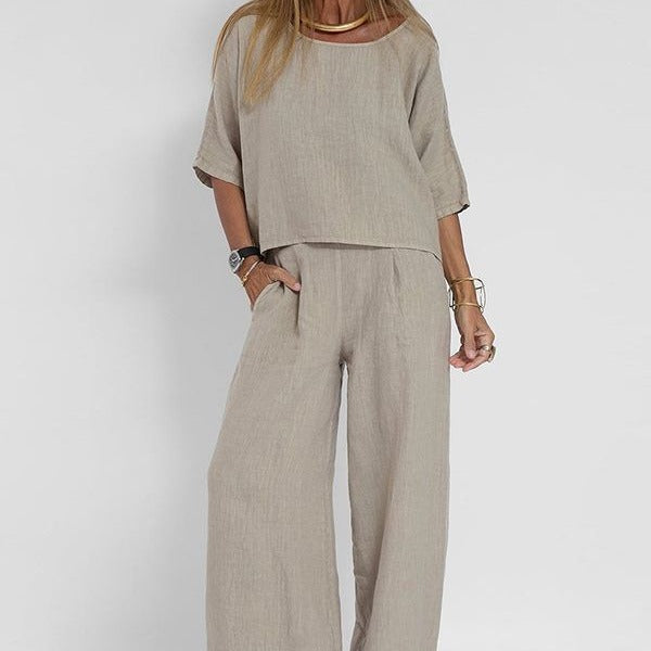 Melie Ensemble Femme Deux Pièces – Tenue Pantalon Palazzo et Top Oversize Décontractée Chic