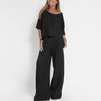 Melie Ensemble Femme Deux Pièces – Tenue Pantalon Palazzo et Top Oversize Décontractée Chic