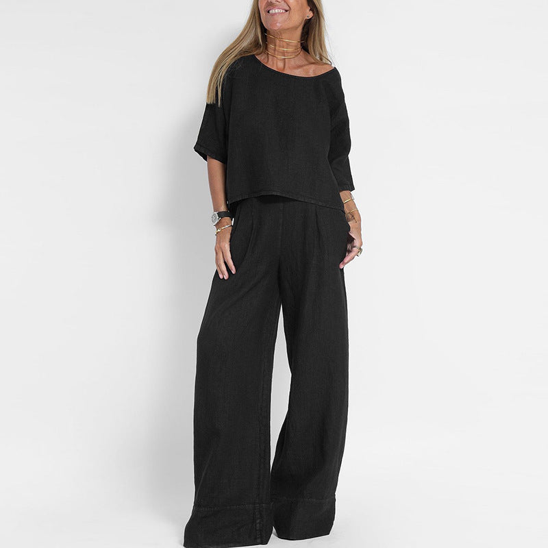 Melie Conjunto Mujer Dos Piezas – Conjunto Pantalones Palazzo y Top Oversize Casual Chic
