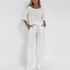 Melie Ensemble Femme Deux Pièces – Tenue Pantalon Palazzo et Top Oversize Décontractée Chic