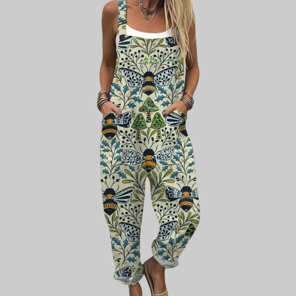 Martha Mono de Mujer en Algodón – Jumpsuit Floral Vintage, Amplio, Cinturón Ajustable