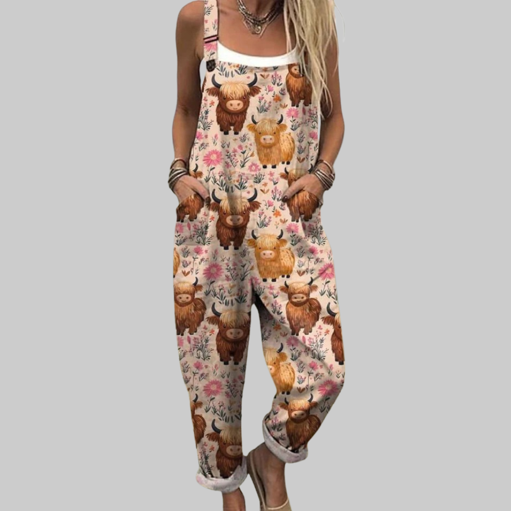Martha Mono de Mujer en Algodón – Jumpsuit Floral Vintage, Amplio, Cinturón Ajustable