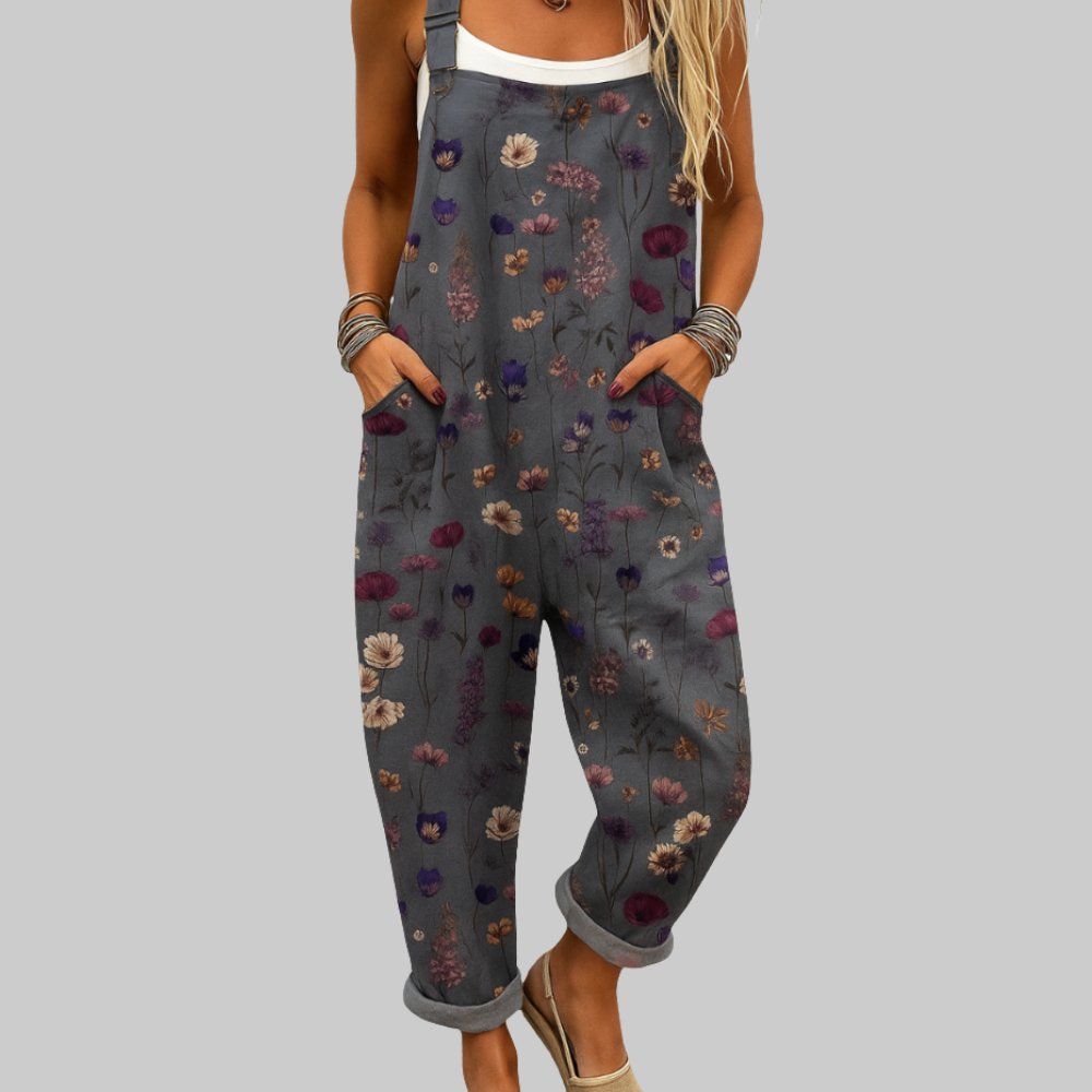 Martha Mono de Mujer en Algodón – Jumpsuit Floral Vintage, Amplio, Cinturón Ajustable