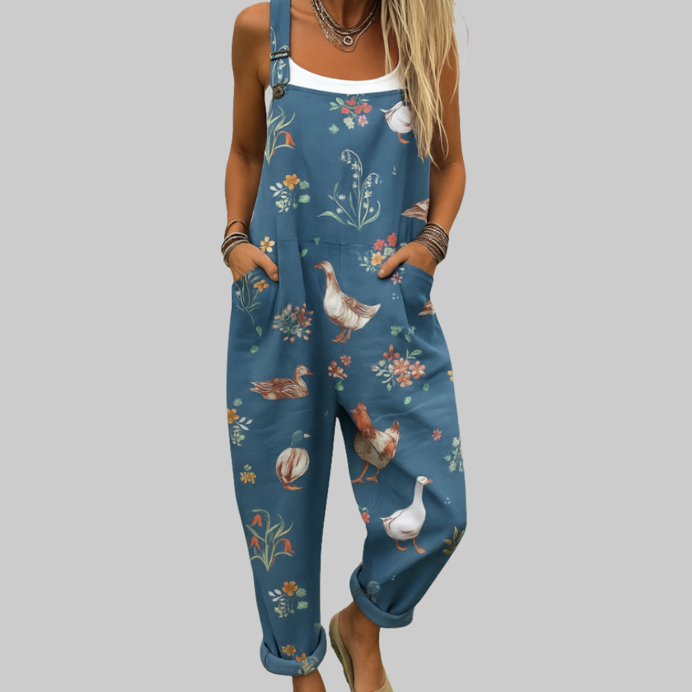 Martha Mono de Mujer en Algodón – Jumpsuit Floral Vintage, Amplio, Cinturón Ajustable