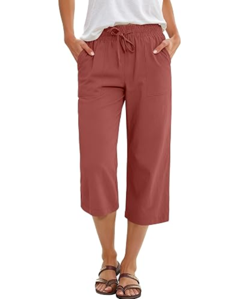 Lily Caprihose für Damen – hohe Taille, Kordelzug & fließender Rayonstoff